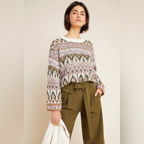 Anthropologie Fabiana Alpaca Wool Blend Fair Isle Knit Cropped Sweater - sz XS - Picture 3 of 14